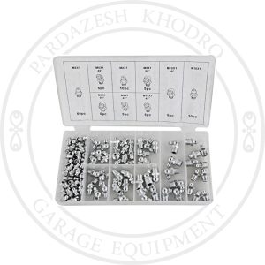 کیت 110 عددی گریسخور متریک هیدرولیک M6 M8 M10 شامل گریسخور مستقیم، 45 و 90 درجه مناسب ماشینآلات صنعتی و کشاورزی